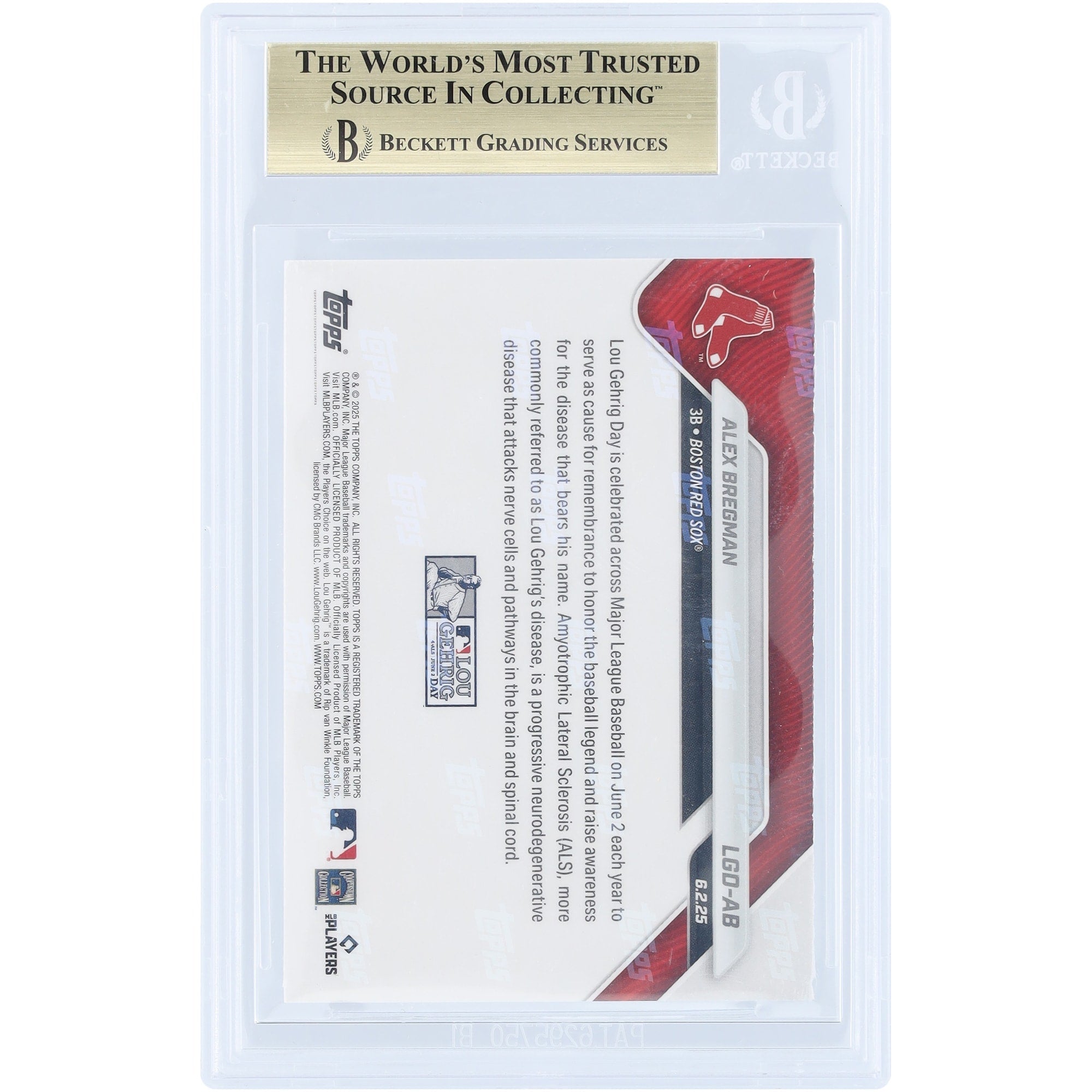 Alex Bregman Boston Red Sox 2025 Topps Now Lou Gehrig Day #LGD-AB BGS Authenticated 9.5 Card