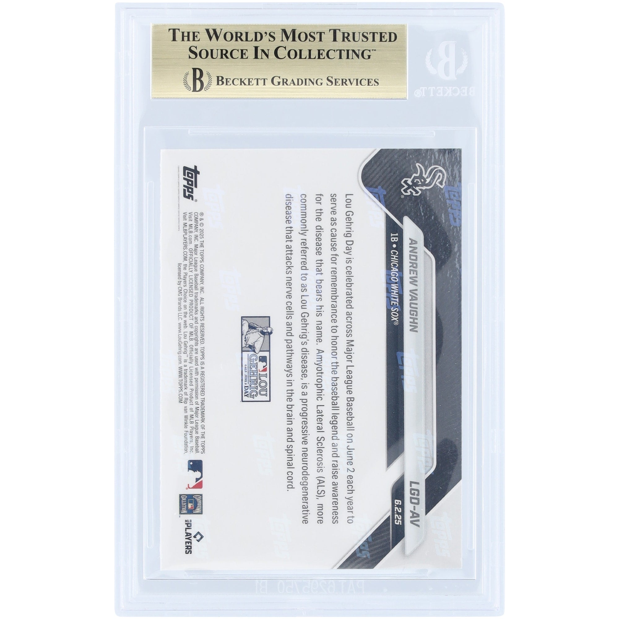 Andrew Vaughn Chicago White Sox 2025 Topps Now Lou Gehrig Day #LGD-AV BGS Authenticated 9.5 Card