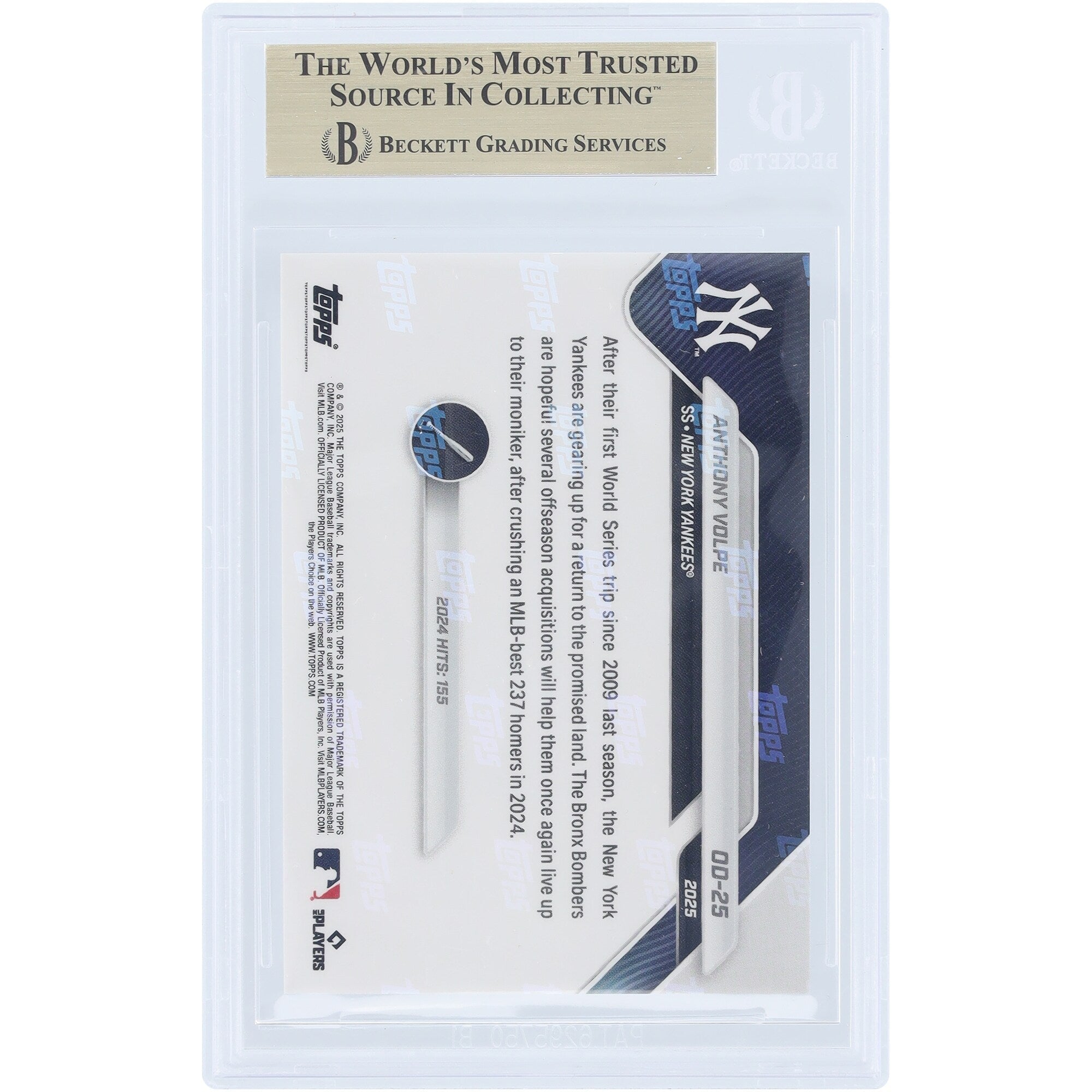 Anthony Volpe New York Yankees 2025 Topps Now Road to Opening Day #OD-25 BGS Authenticated 9.5 Card