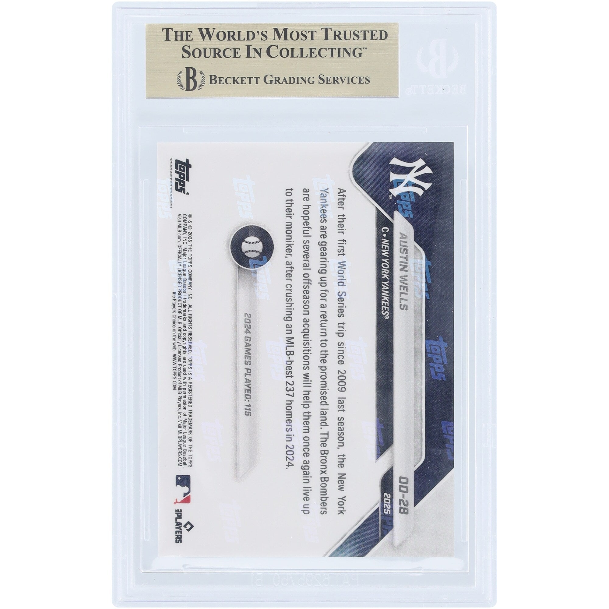 Austin Wells New York Yankees 2025 Topps Now Road to Opening Day #OD-28 BGS Authenticated 9.5 Card