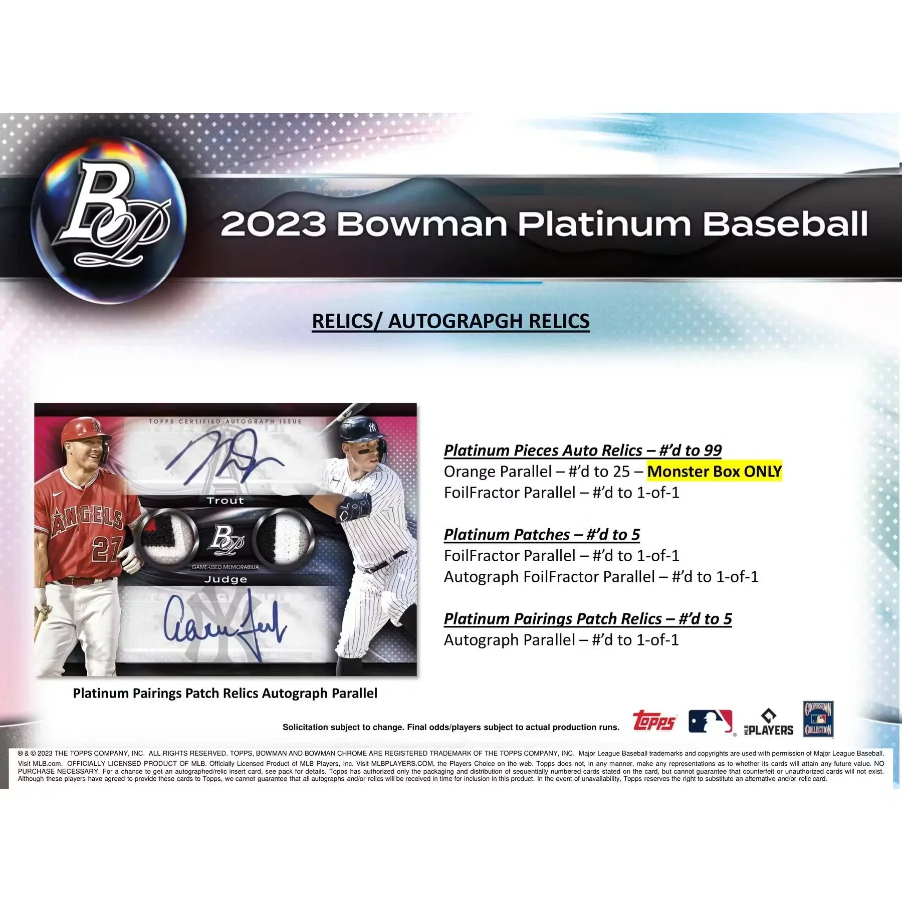 2023 Bowman Platinum Baseball Monster 20-Box Case (Ships Sealed Only)