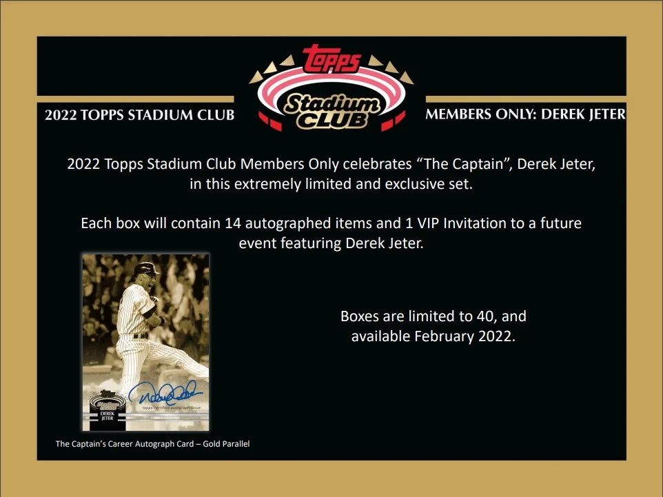 Derek Jeter 2022 Topps Stadium Club Members Only Case 40 Boxes Limited (Ships Sealed Only)