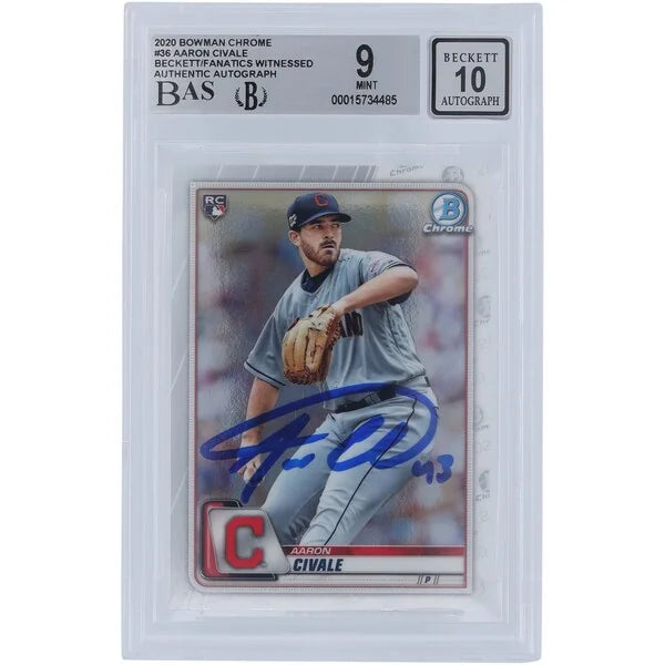 Aaron Civale Signed 2020 Bowman Chrome #36 Rookie Card | Graded 9