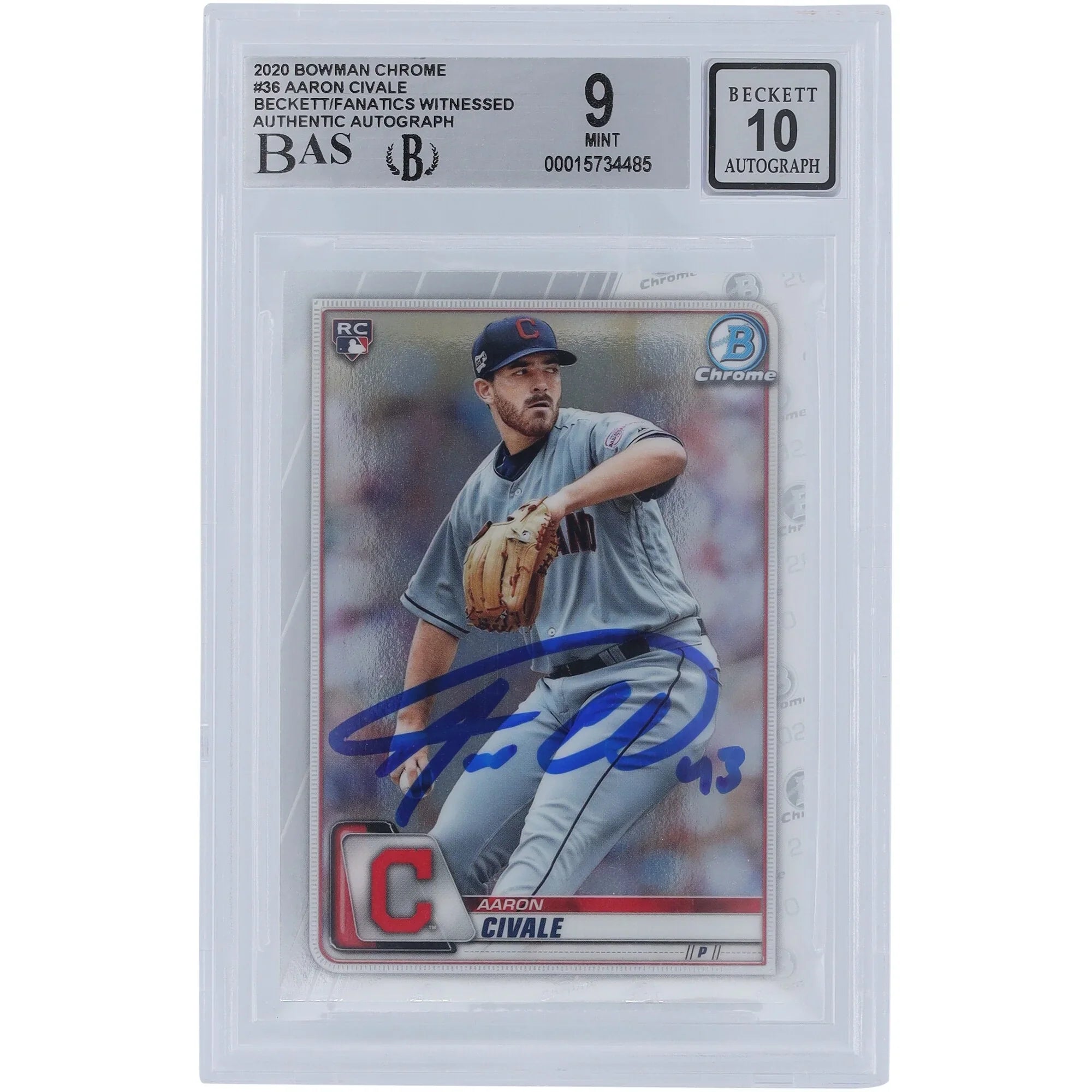 Aaron Civale Signed 2020 Bowman Chrome #36 Rookie Card | Graded 9