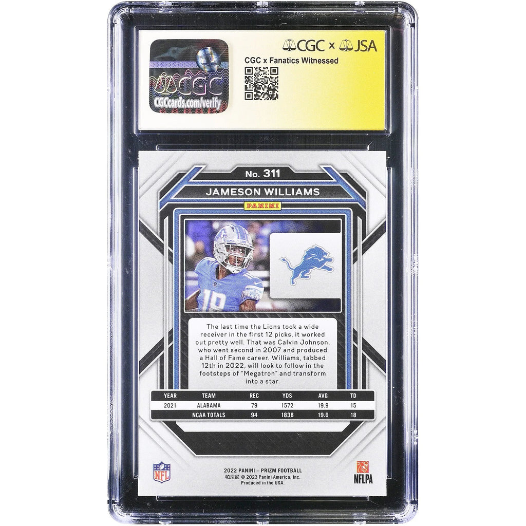 Jameson Williams Signed 2022 Panini Prizm #311 Rookie Card | CGC 9/10