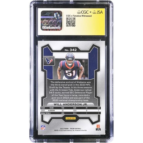 Will Anderson Jr. Signed 2023 Panini Prizm #342 Rookie Card | CGC Authenticated 9