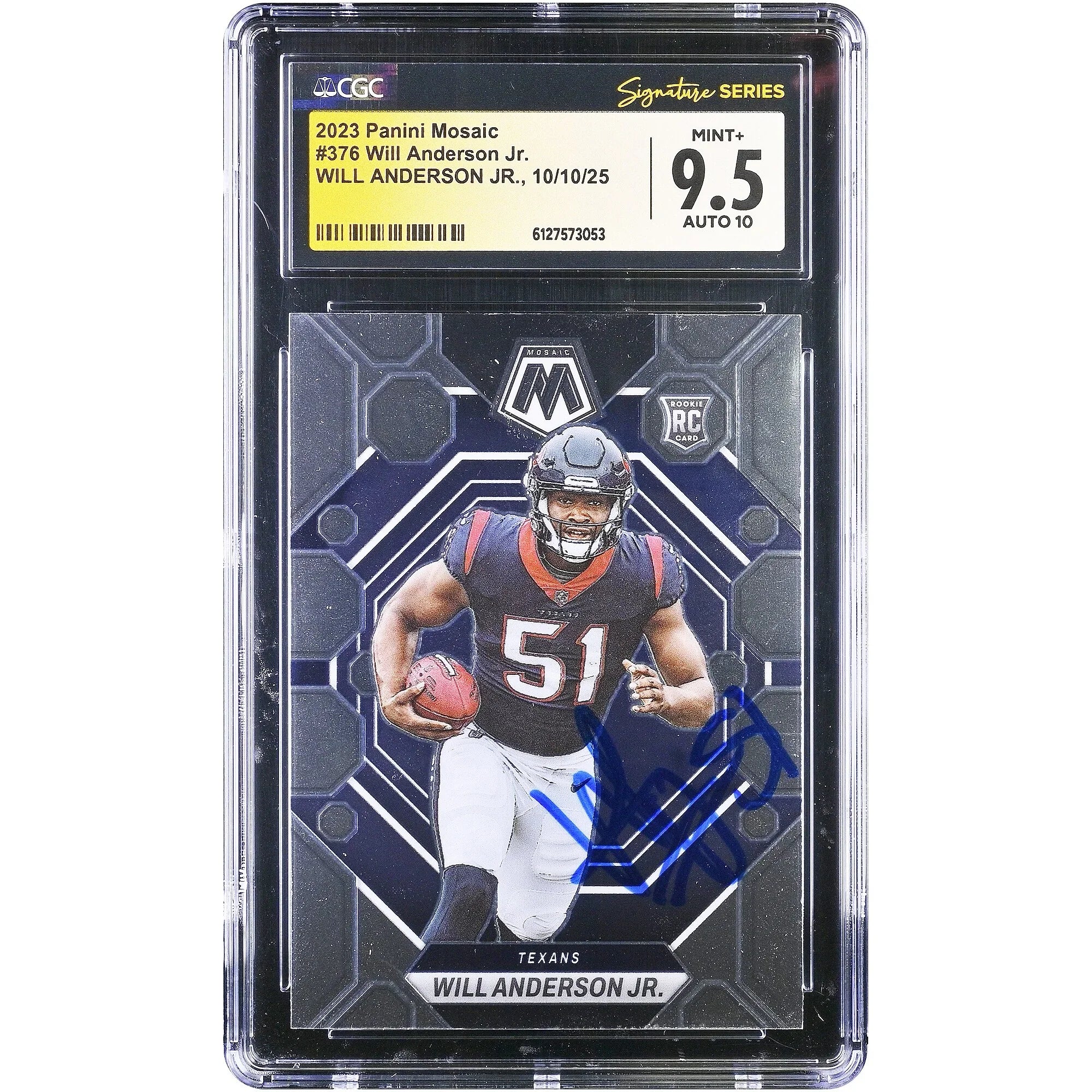 Will Anderson Jr. Signed 2023 Panini Mosaic #376 Rookie Card | CGC 9.5