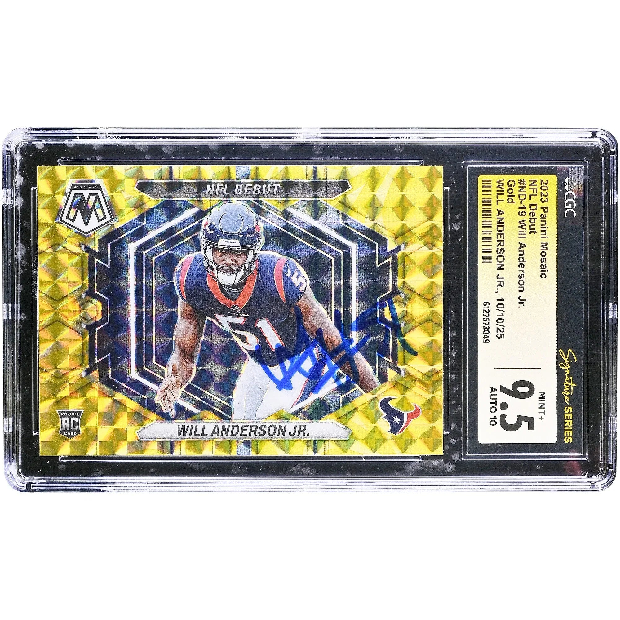 Will Anderson Jr. Signed 2023 Panini Mosaic Gold Rookie Card | CGC 9.5
