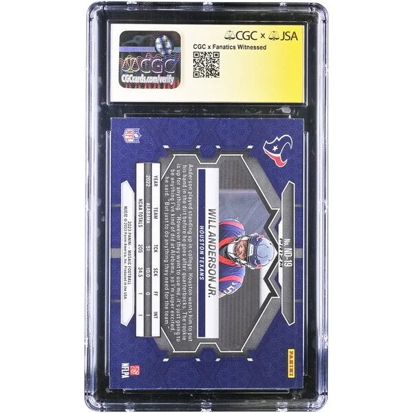 Will Anderson Jr. Signed 2023 Panini Mosaic Rookie Card | CGC Authenticated Mint 9