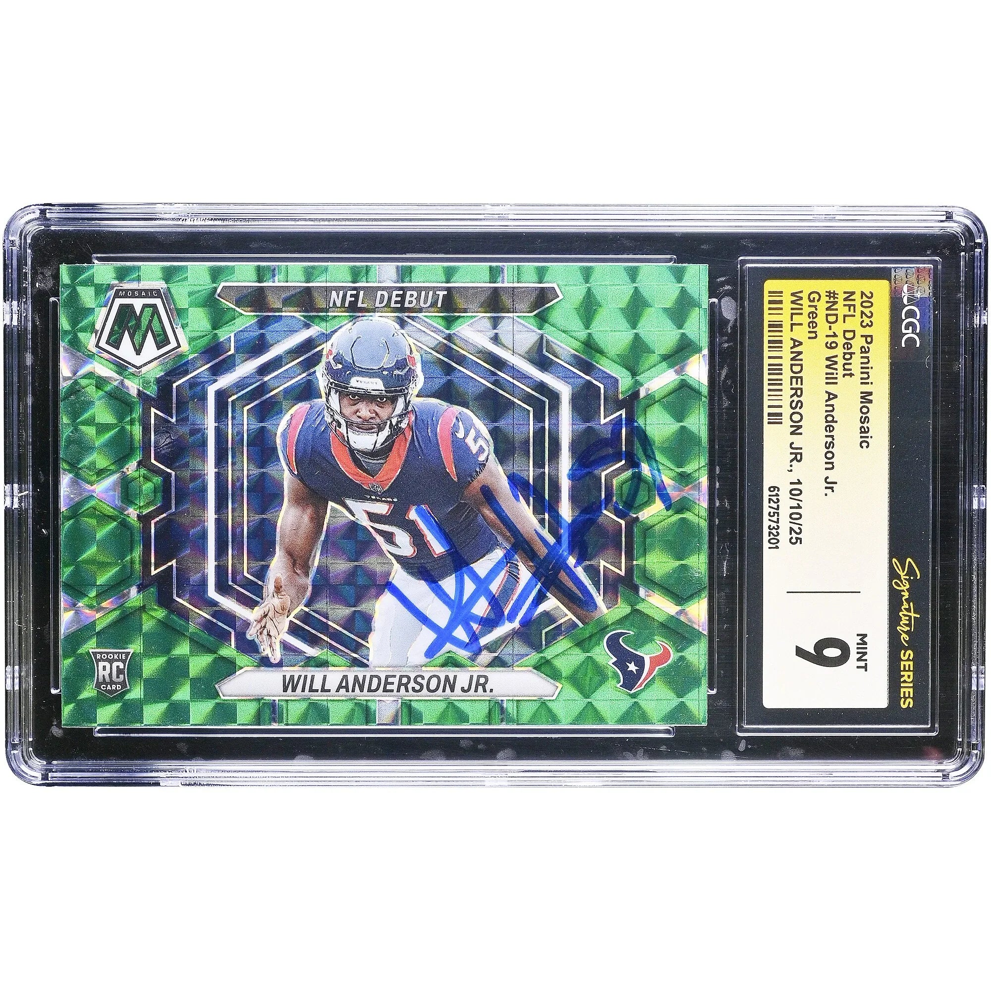 Will Anderson Jr. Signed 2023 Panini Mosaic Rookie Card | CGC Authenticated Mint 9