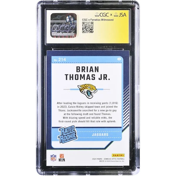 Brian Thomas Jr Signed 2024 Panini Donruss Optic #214 Rookie Card | CGC 9.5