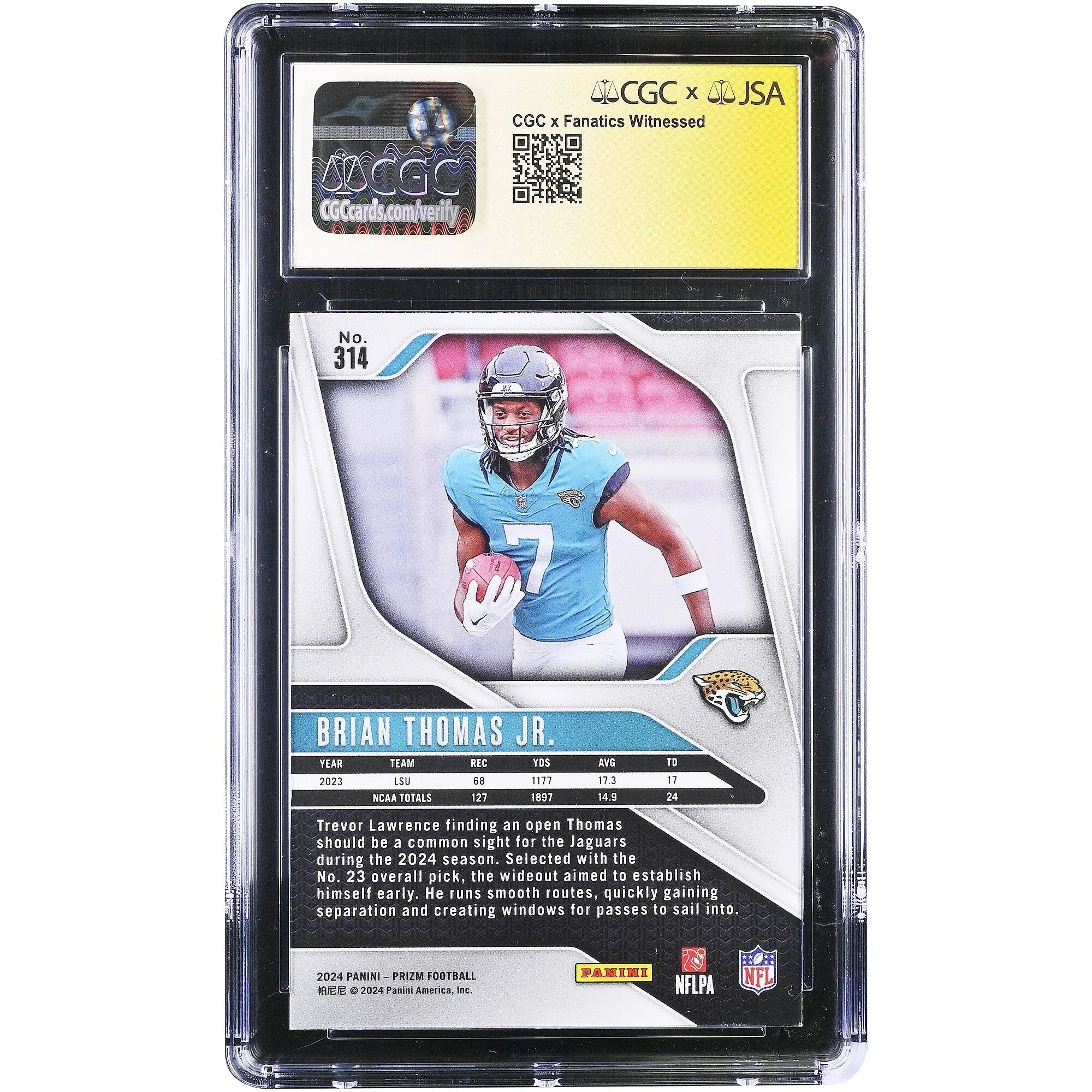 Brian Thomas Jr Signed 2024 Panini Prizm #314 Rookie Card | CGC 9.5