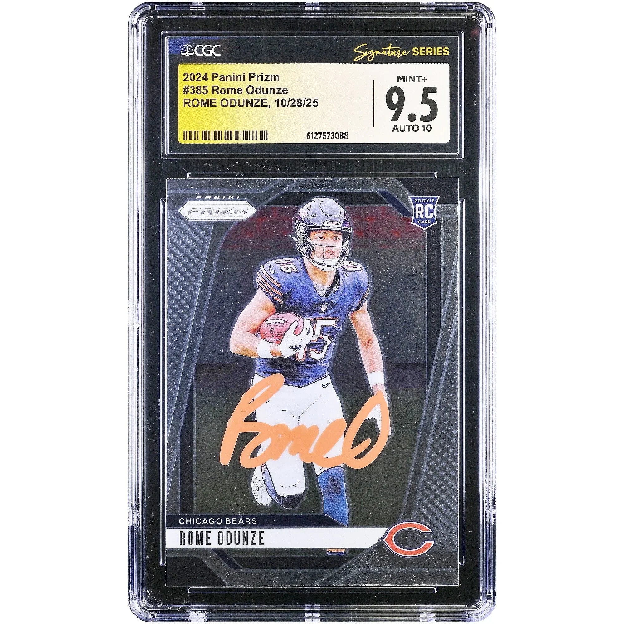 Rome Odunze Signed 2024 Panini Prizm Orange Ink Rookie Card #385 | CGC 9.5