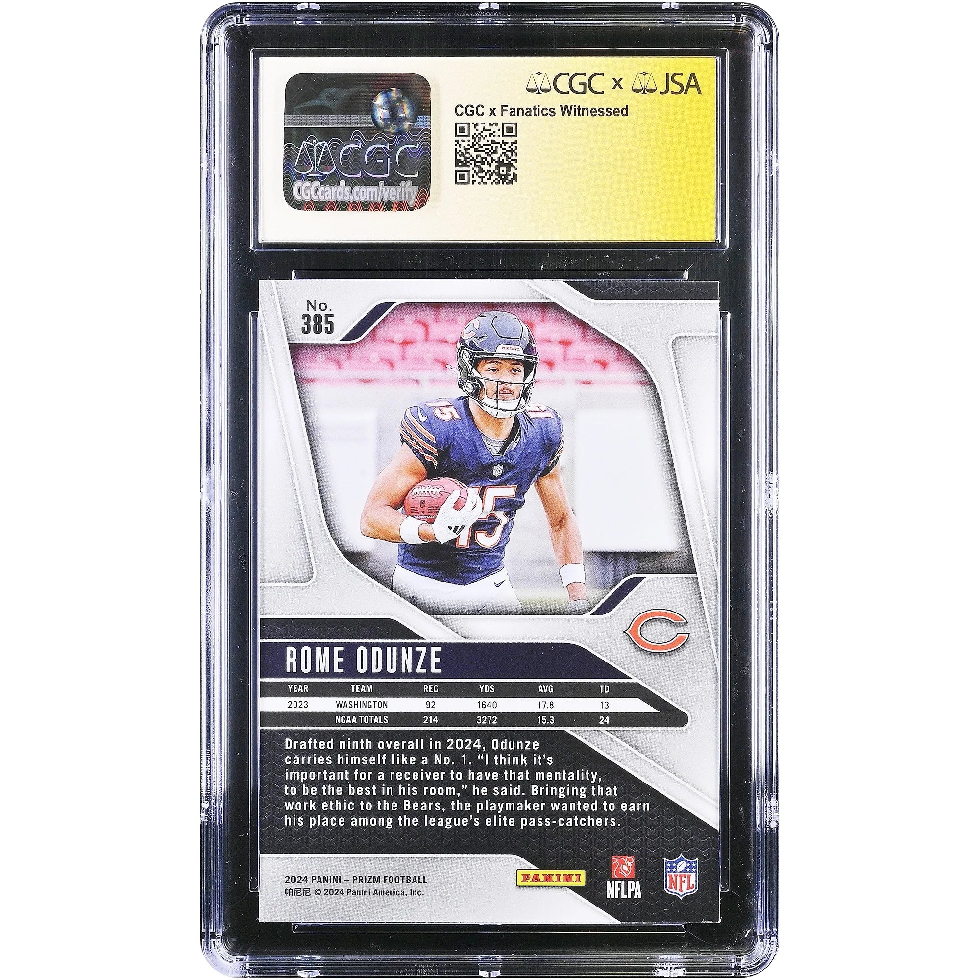 Rome Odunze Signed 2024 Panini Prizm Orange Ink Rookie Card #385 | CGC 9.5