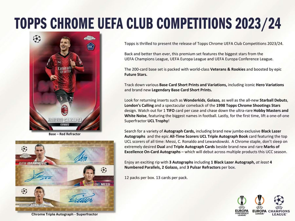 2023-24 Topps Chrome Soccer UEFA Club Competition Jumbo Hobby Trading Cards