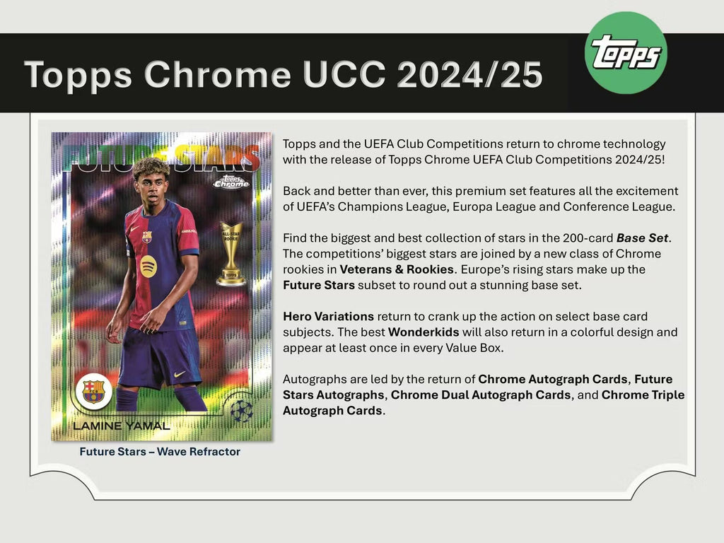 2024-25 Topps Chrome UEFA Club Competitions Soccer Blaster Trading Cards
