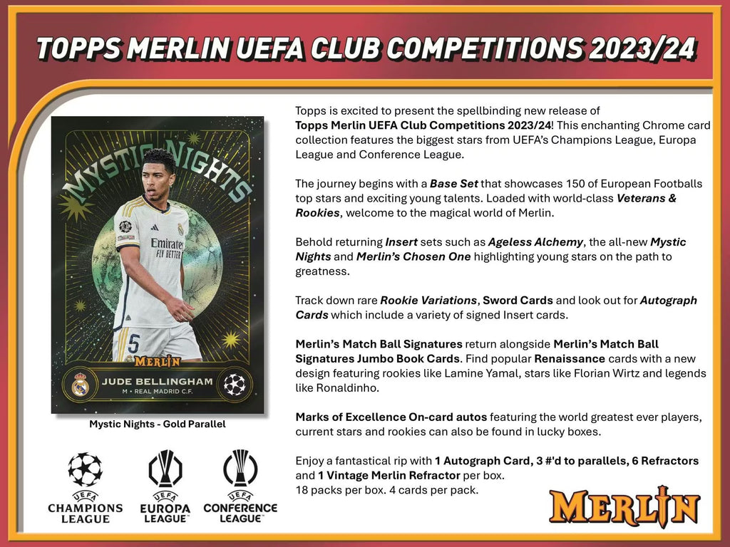 2023-24 Topps Chrome Merlin Soccer UEFA Club Competition Hobby Trading Cards