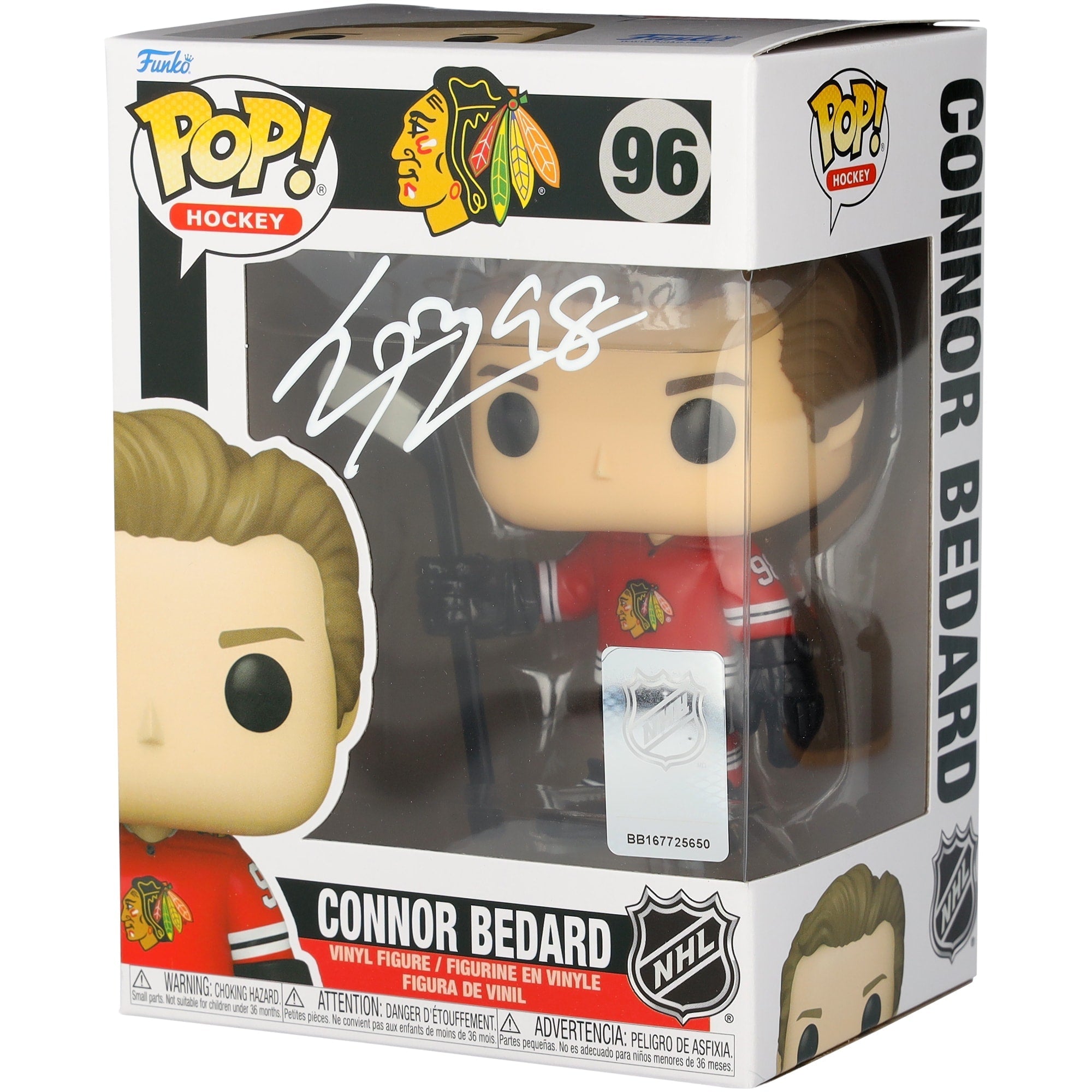 Connor Bedard Chicago Blackhawks Autographed Fanatics Authentic Red Jersey Funko Pop! Vinyl Figure