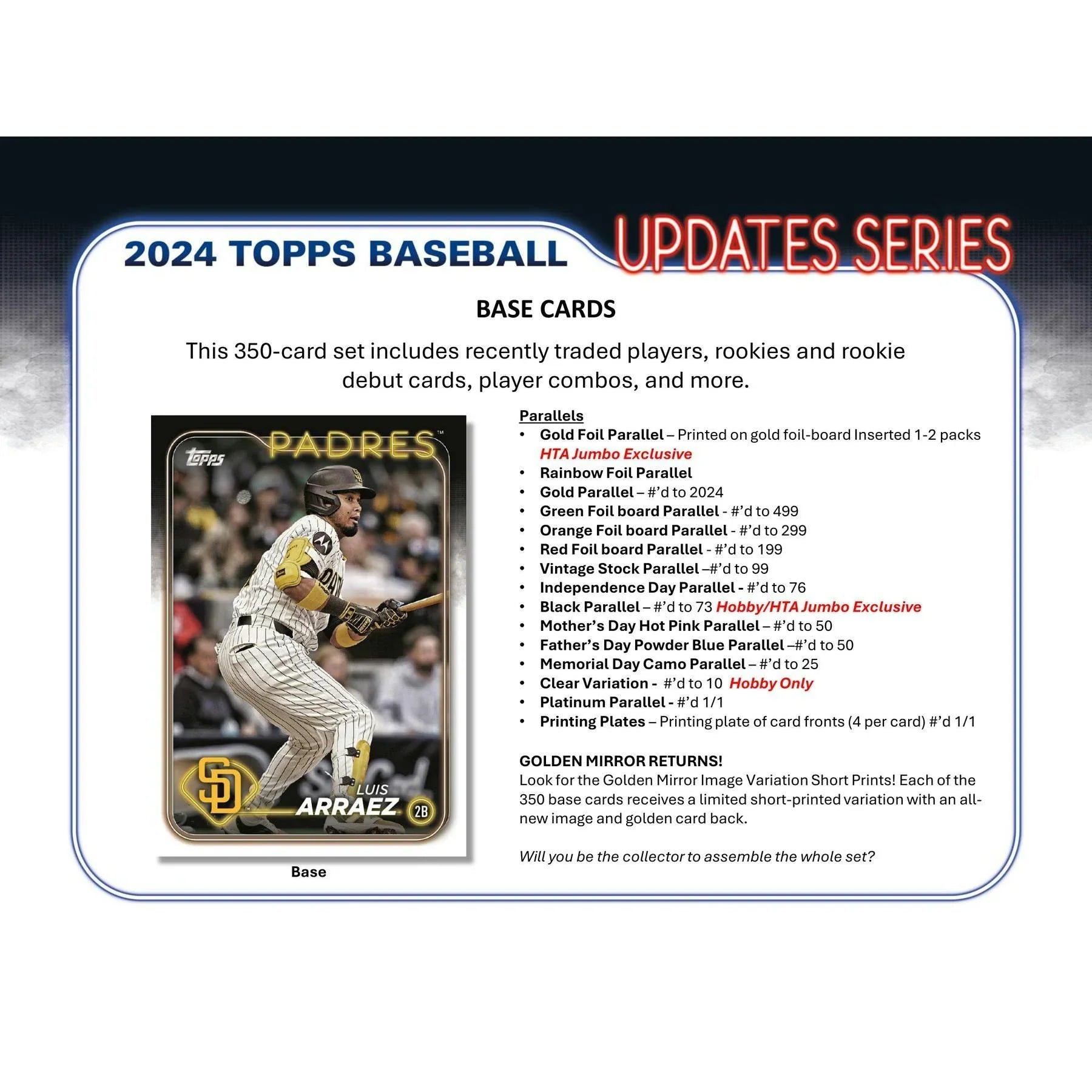 2024 Topps Update Series Baseball Hobby Jumbo Box (Ships Sealed Only)