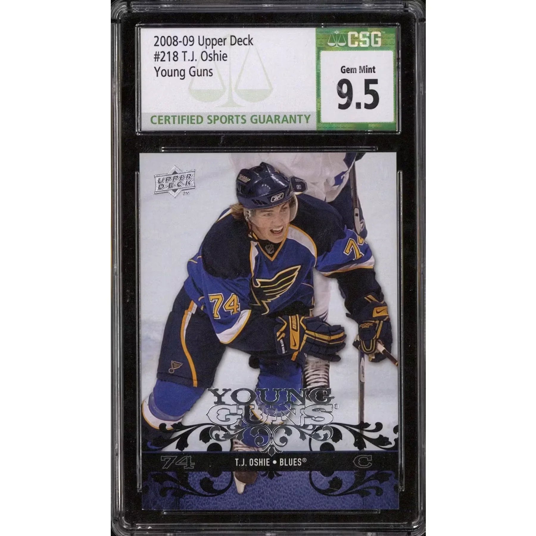 2008-09 Upper Deck Young Gun T.J. Oshie CSG 9.5 card #218