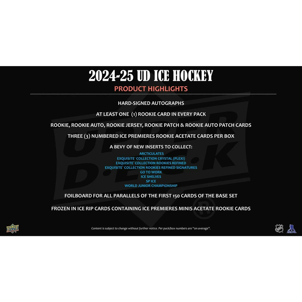 2024 25 Upper Deck Ice Hockey Hobby Box (Ships Sealed Only)