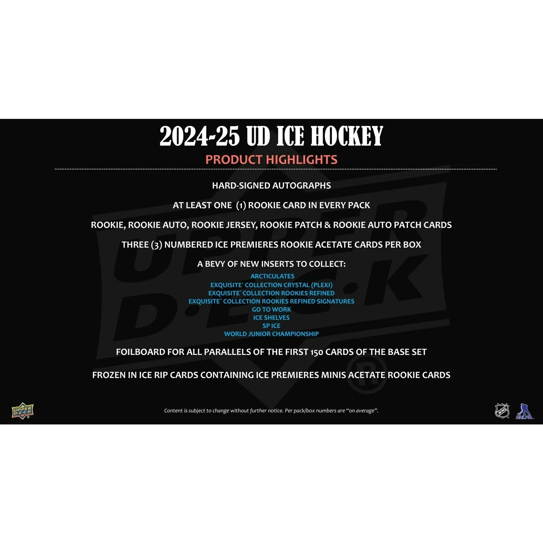 2024 25 Upper Deck Ice Hockey Hobby Box (Ships Sealed Only)