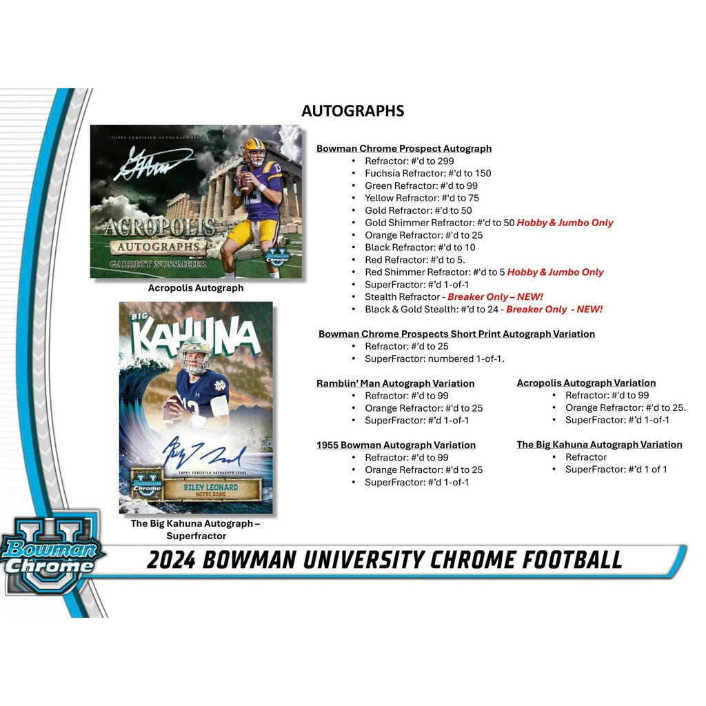 2024 Bowman University Chrome Football Blaster 40 Box Case (Ships Sealed Only) - D2