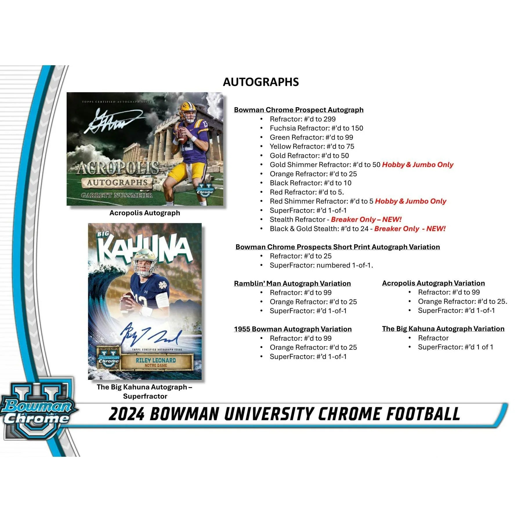 2024 Bowman University Chrome Football Blaster 40 Box Case (Ships Sealed Only) - D2