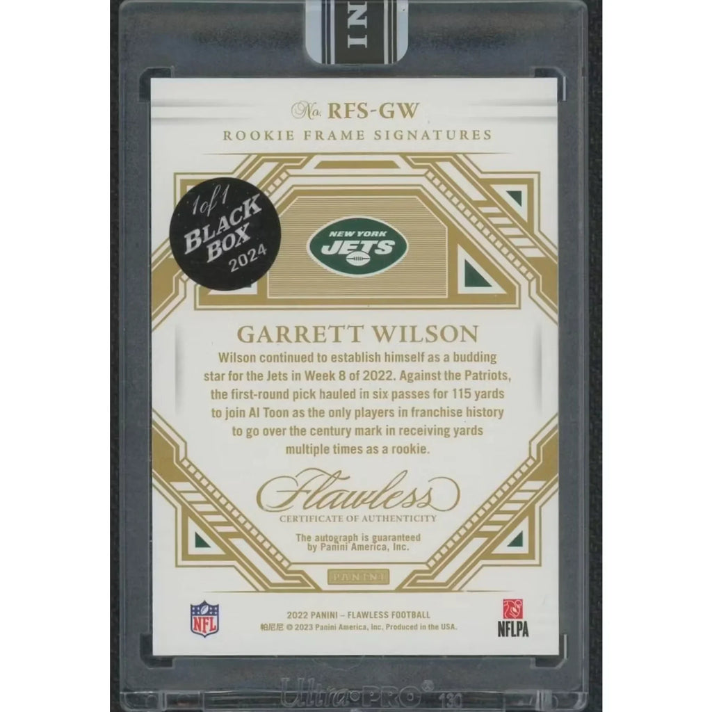 Garrett Wilson Signed 2022 Panini Flawless Rookie Card | Black Box 1/1 (Ships Sealed Only)