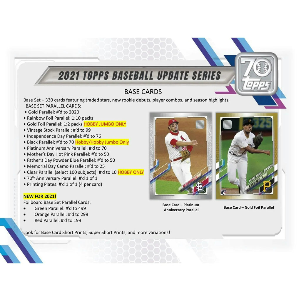 2021 Topps Update Series Baseball Hobby Box (Ships Sealed Only) - D