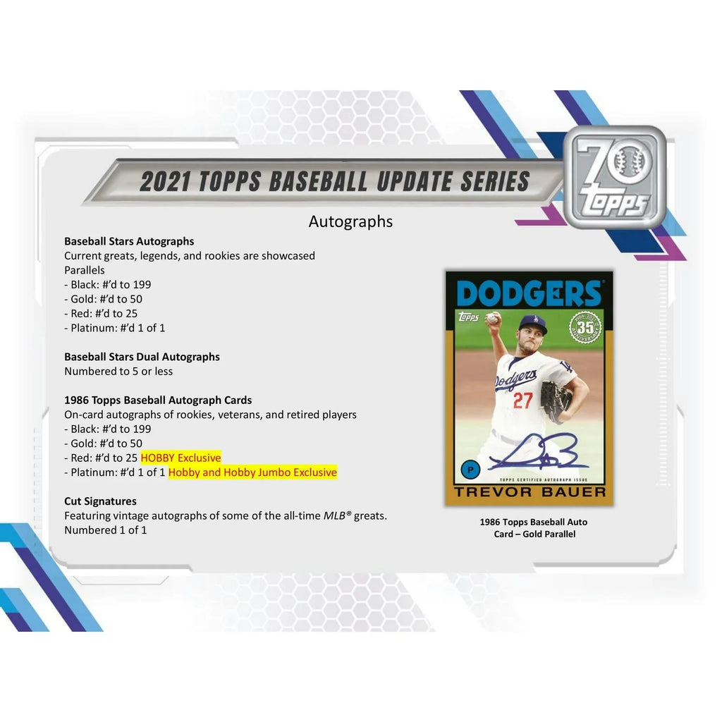 2021 Topps Update Series Baseball Hobby Box (Ships Sealed Only) - D