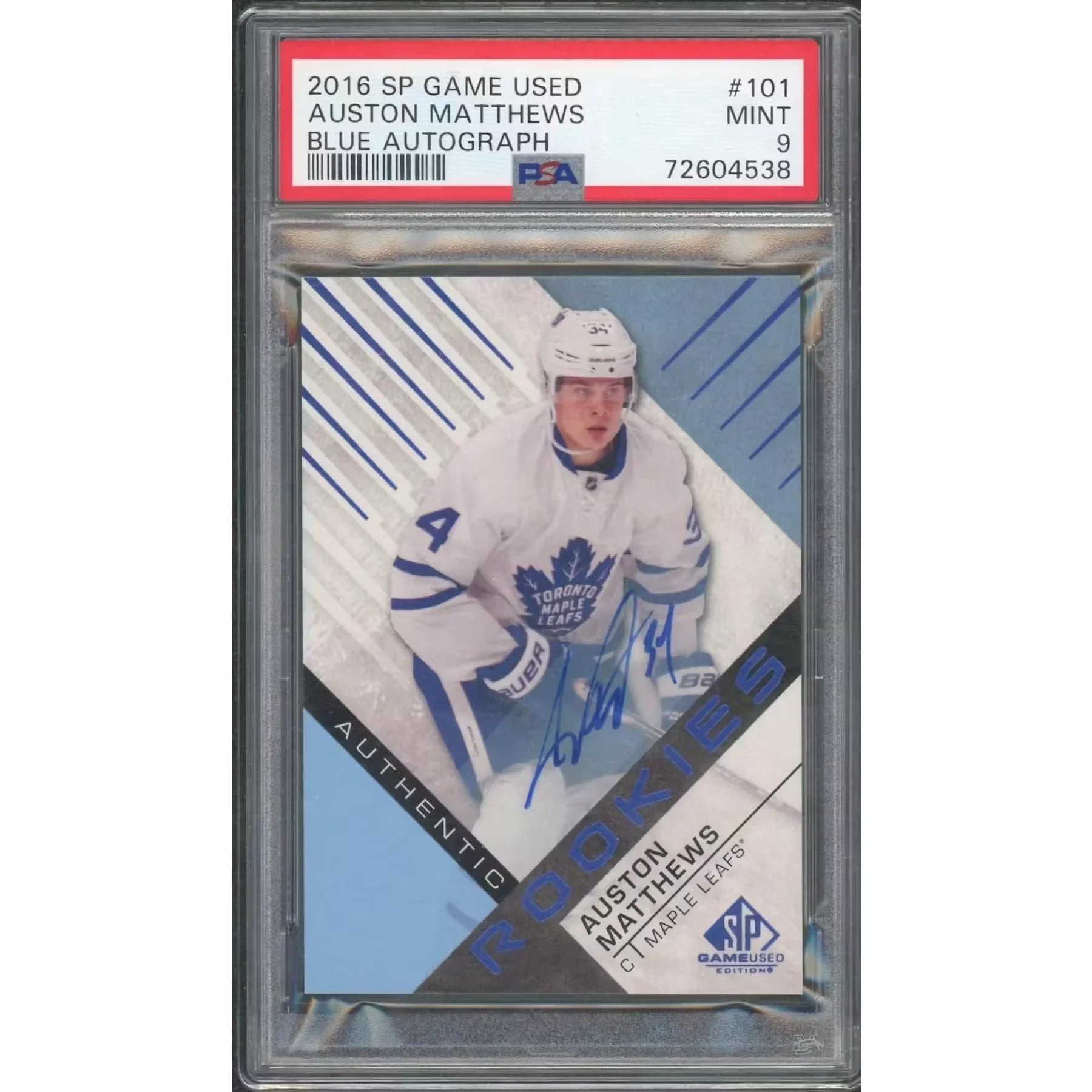 Auston Matthews Signed 2016-17 SP Game Used Rookie Card | PSA 9