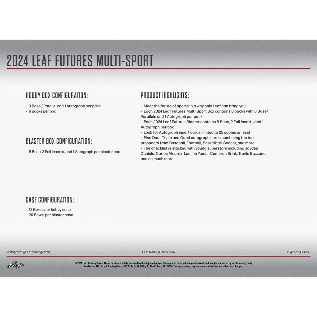 2024 Leaf Futures Multisport Hobby Box (Ships Sealed Only)