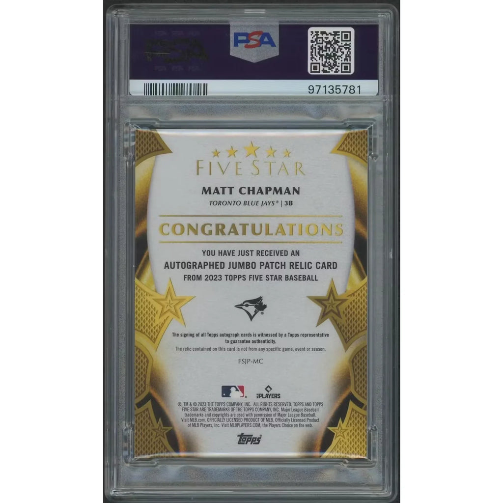 Matt Chapman Signed 2023 Topps Five Star Jumbo Patch Auto | PSA 8 NM-MT #08