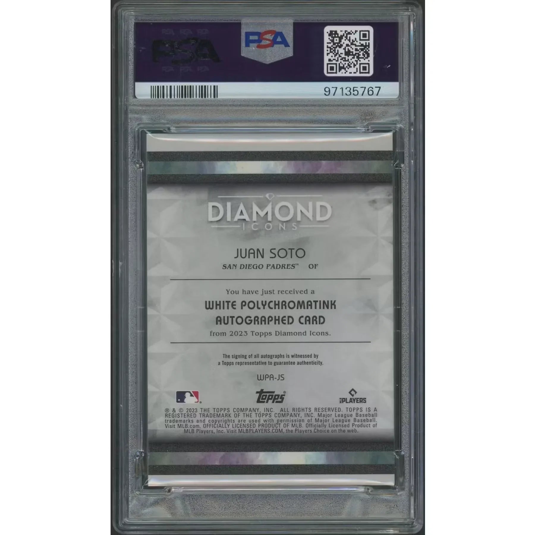 Juan Soto Signed 2023 Topps Diamond Icons #1 Card | PSA 8 1/1