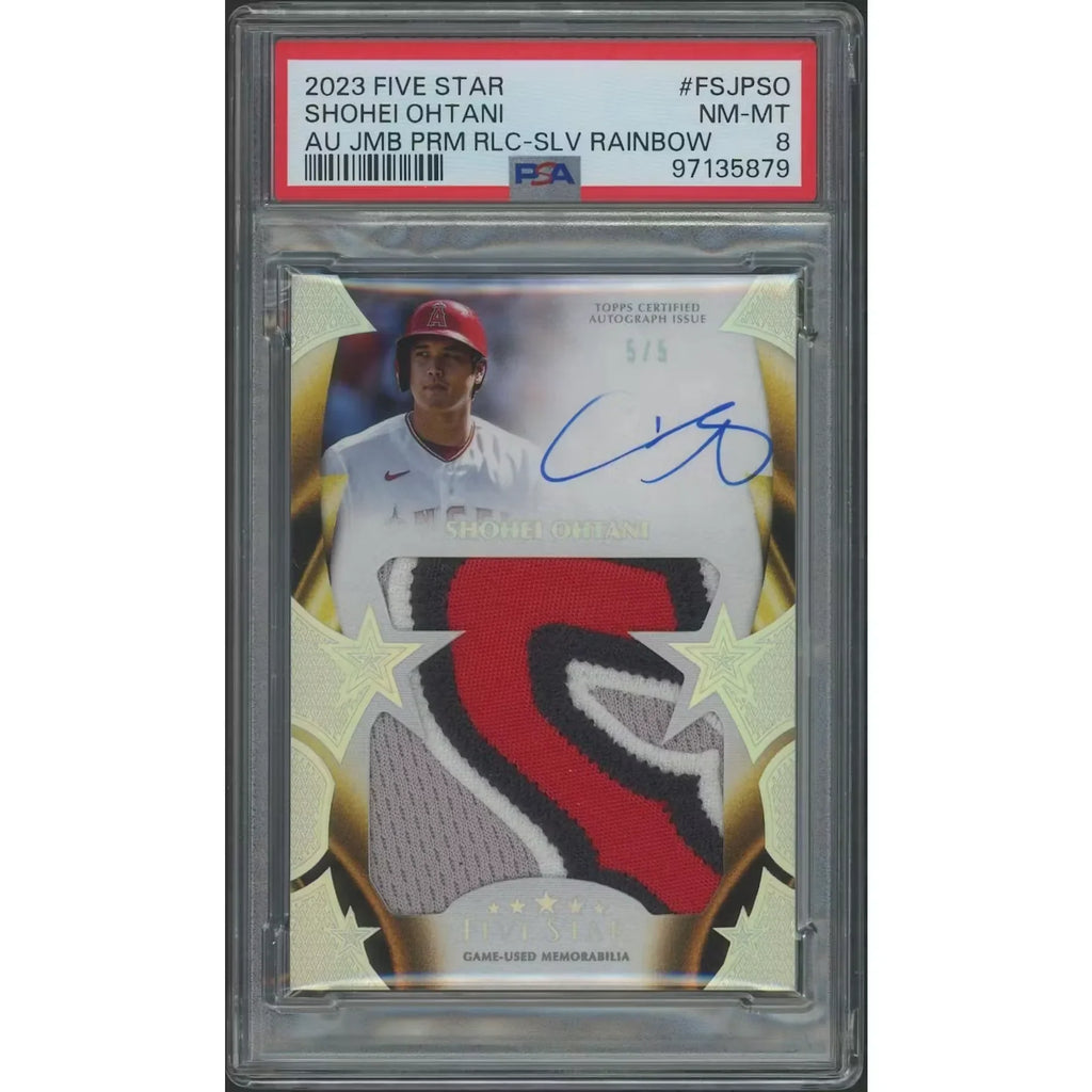 Shohei Ohtani Signed 2023 Topps Five Star Card | Silver Rainbow Jumbo Patch Auto #5/5 PSA