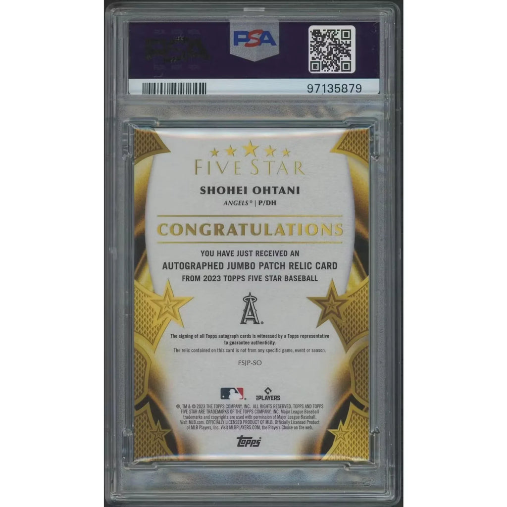 Shohei Ohtani Signed 2023 Topps Five Star Card | Silver Rainbow Jumbo Patch Auto #5/5 PSA