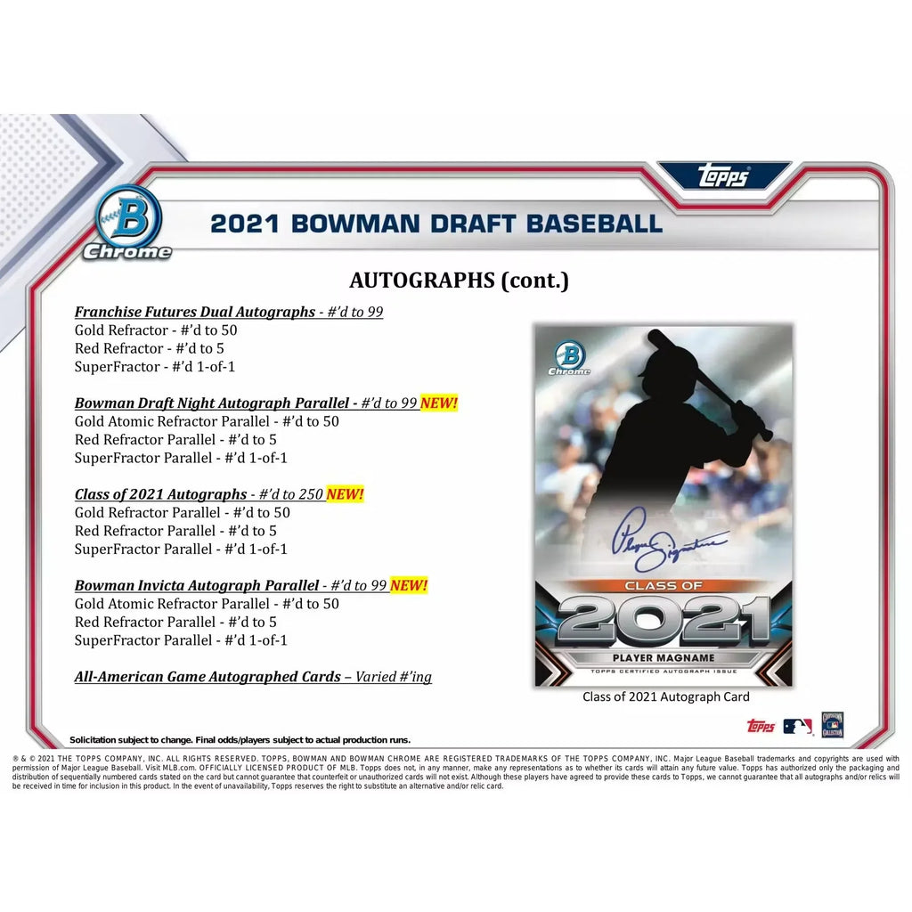 2021 Bowman Draft Baseball Hobby Super Jumbo Box (Ships Sealed Only)