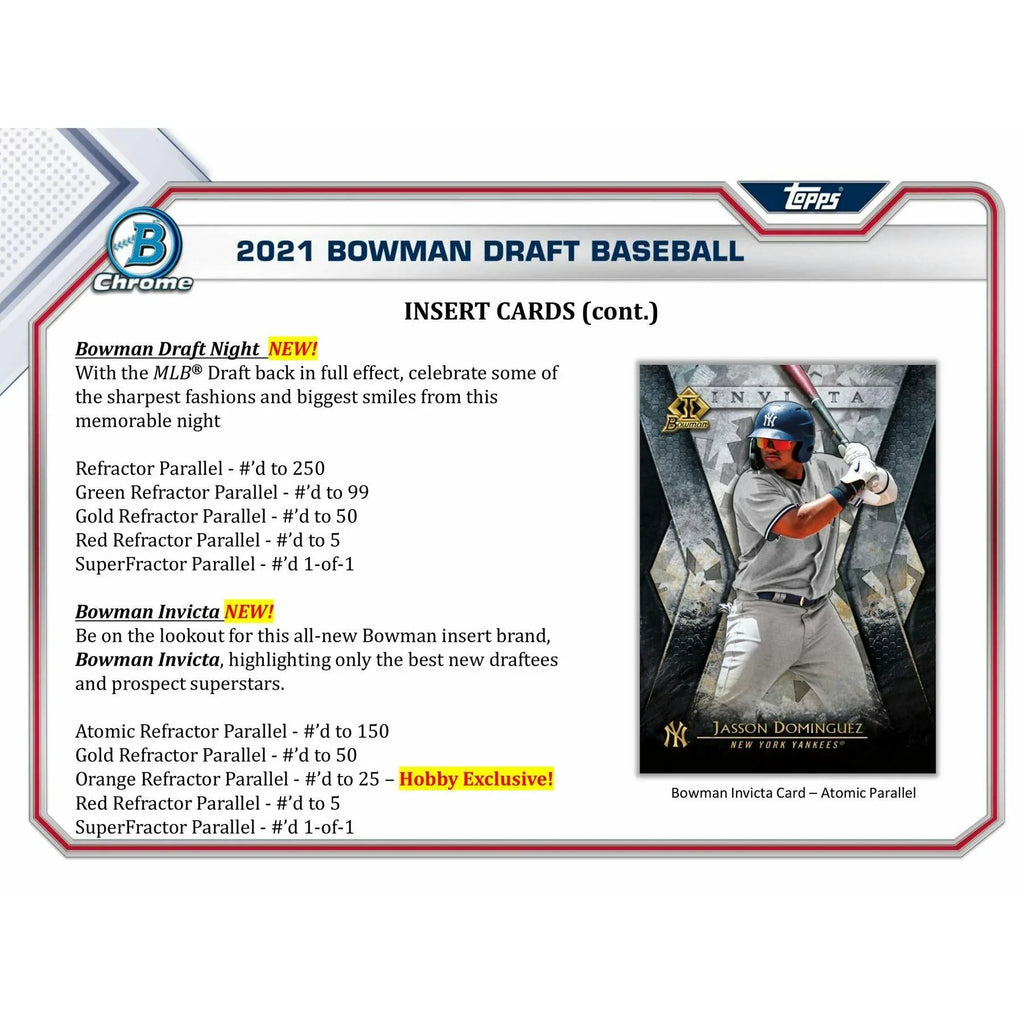 2021 Bowman Draft Baseball Hobby Jumbo Box (Ships Sealed Only)