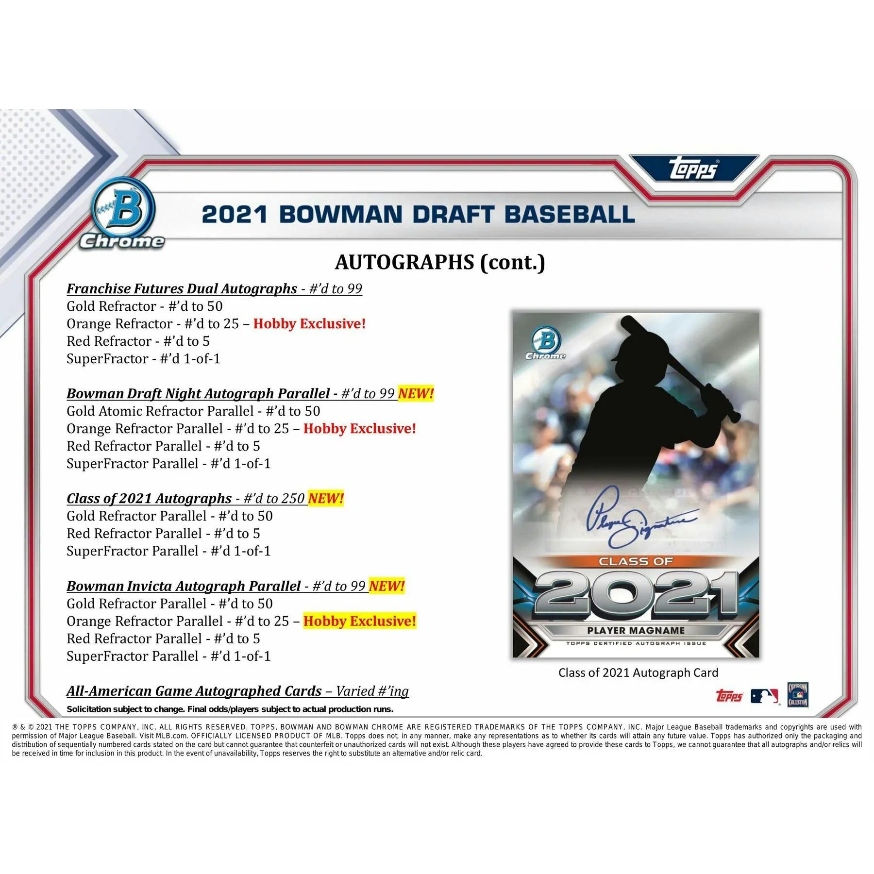 2021 Bowman Draft Baseball Hobby Jumbo Box (Ships Sealed Only)