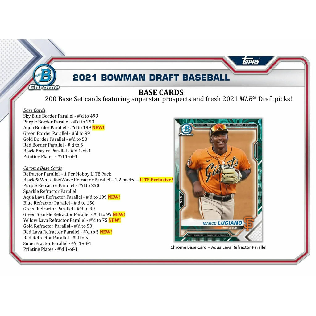 2021 Bowman Draft Baseball Hobby LITE Box (Ships Sealed Only)