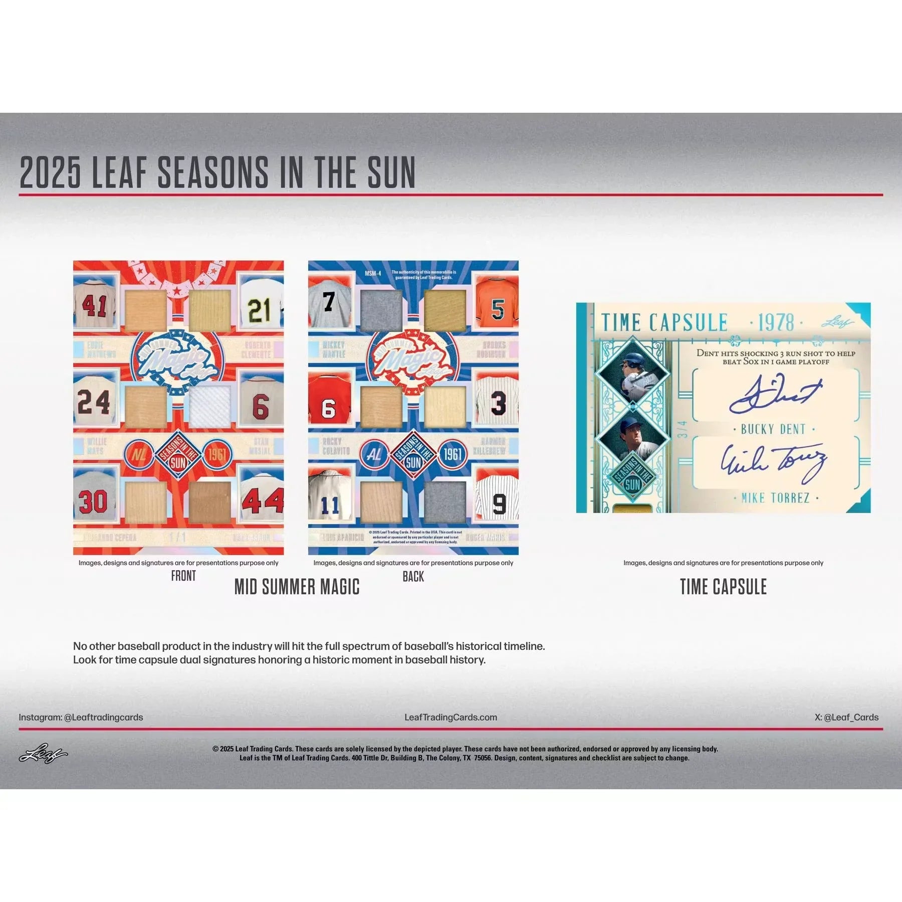 2025 Leaf Seasons in the Sun Baseball Hobby Box (Ships Sealed Only)