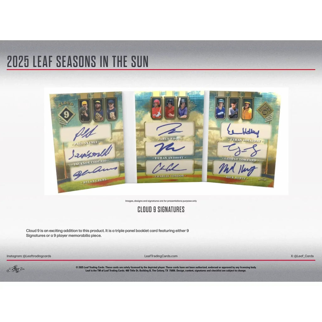 2025 Leaf Seasons in the Sun Baseball Hobby Box (Ships Sealed Only)