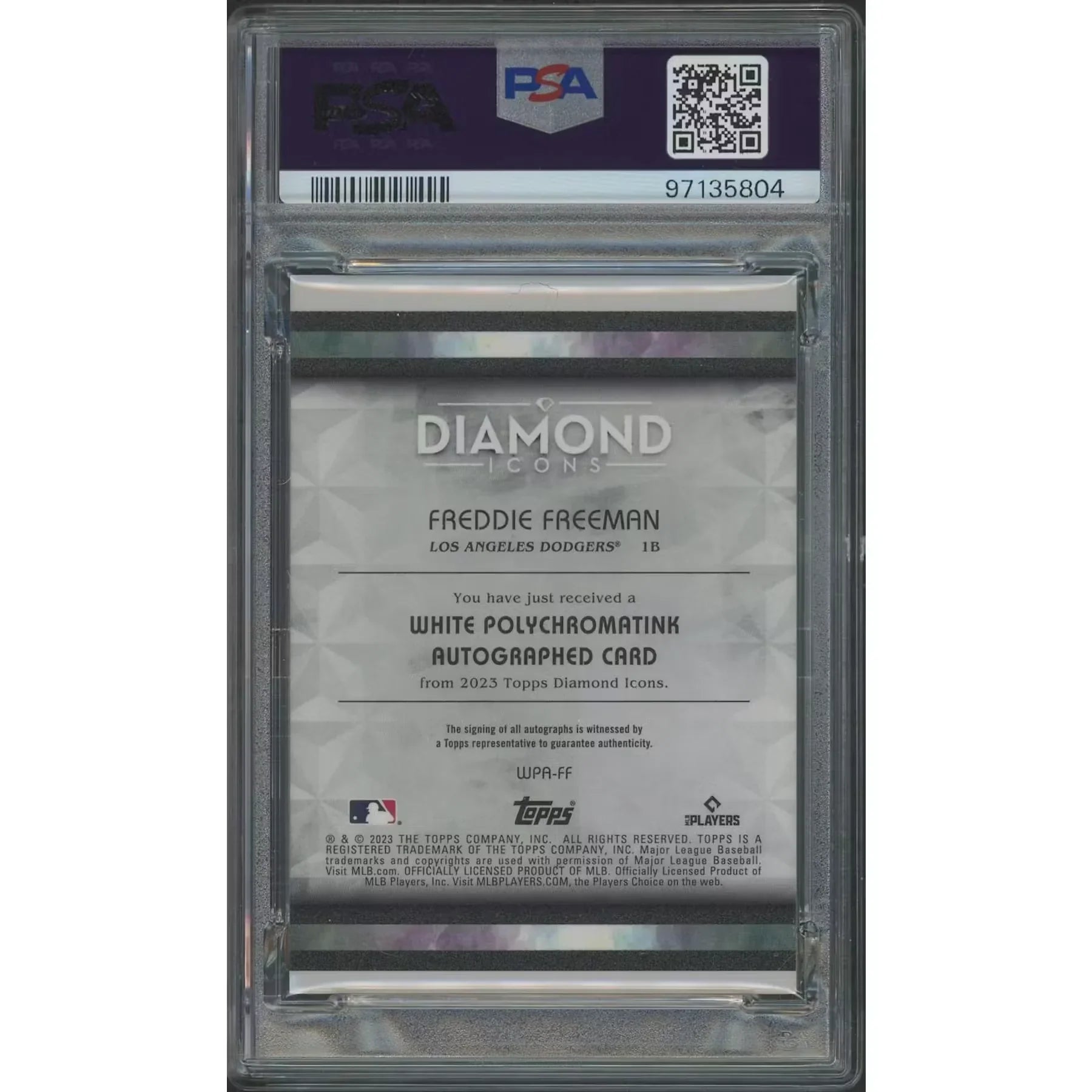Freddie Freeman Signed 2023 Topps Diamond Icons #5 Card | PSA 10 Gem Mint
