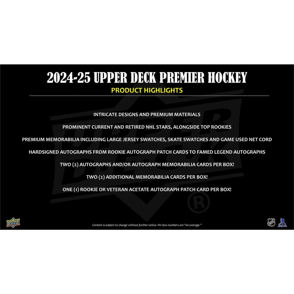 2024 25 Upper Deck Premier Hockey Hobby Box (Ships Sealed Only)