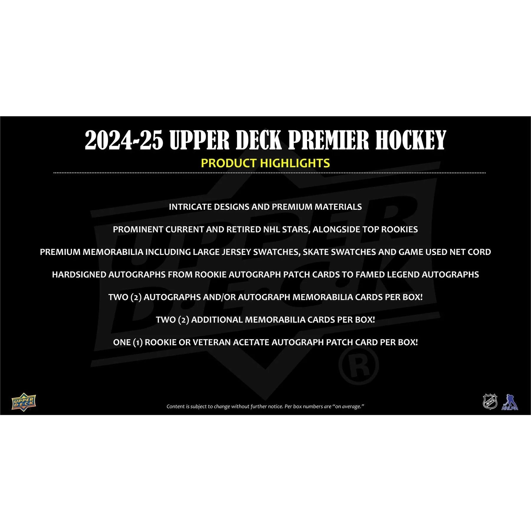 2024 25 Upper Deck Premier Hockey Hobby Box (Ships Sealed Only)
