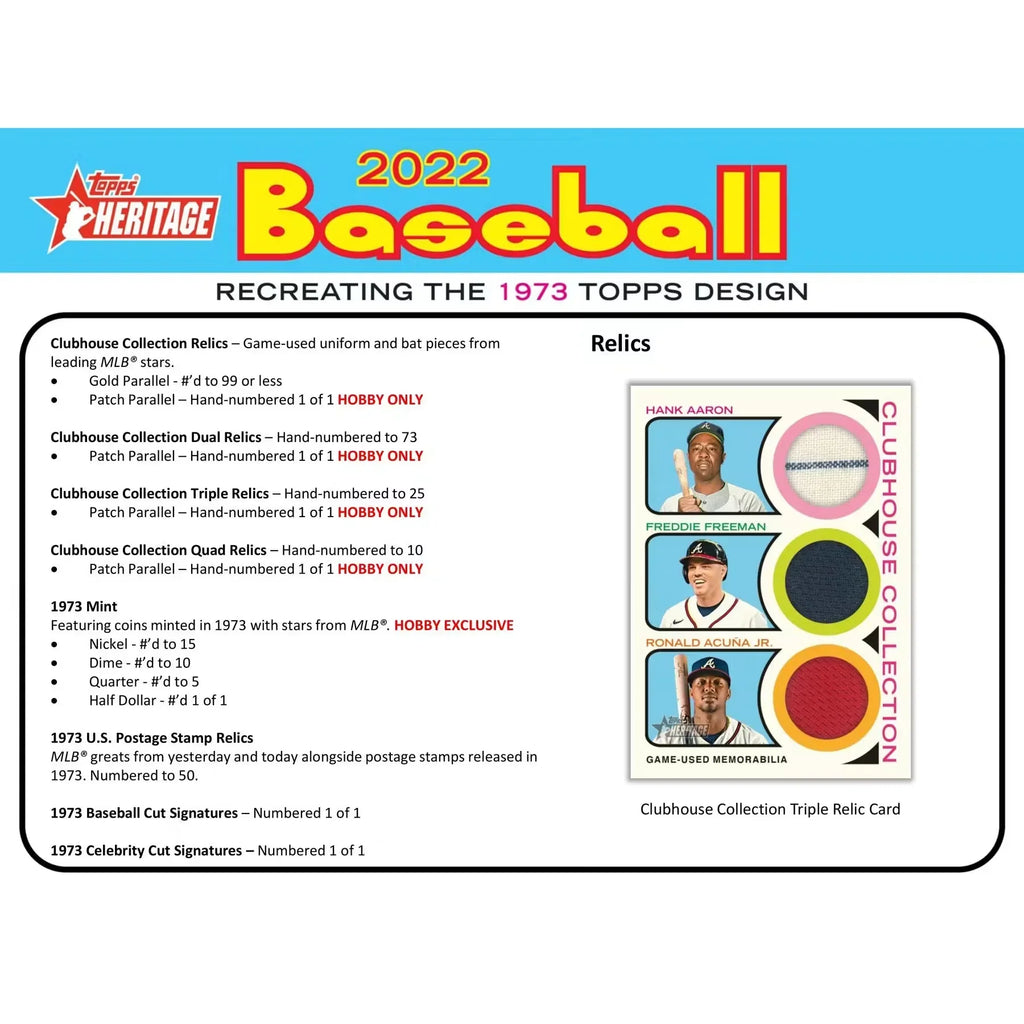 2022 Topps Heritage Baseball Hobby 12-Box Case (Ships Sealed Only)