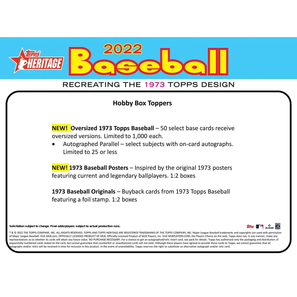 2022 Topps Heritage Baseball Hobby 12-Box Case (Ships Sealed Only)