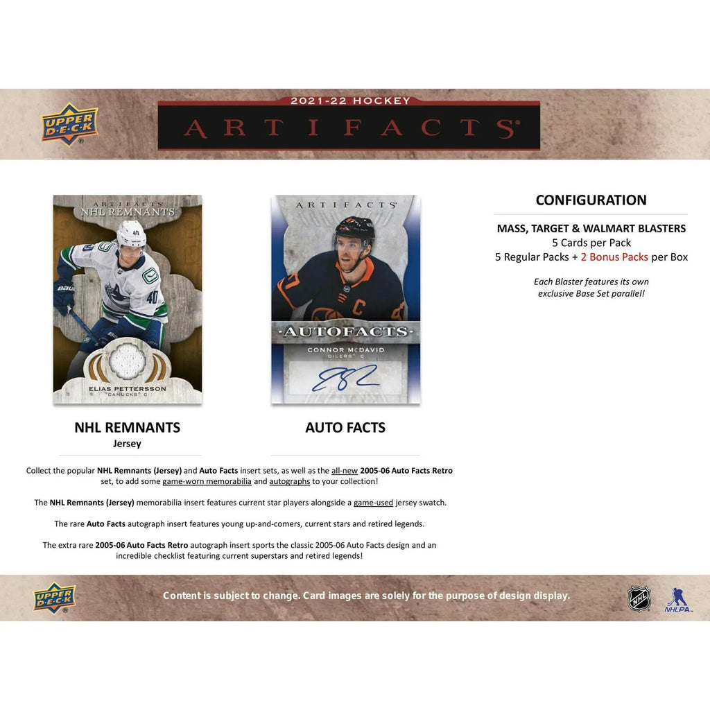 2021 22 Upper Deck Artifacts Hockey Blaster Box (Ships Sealed Only)