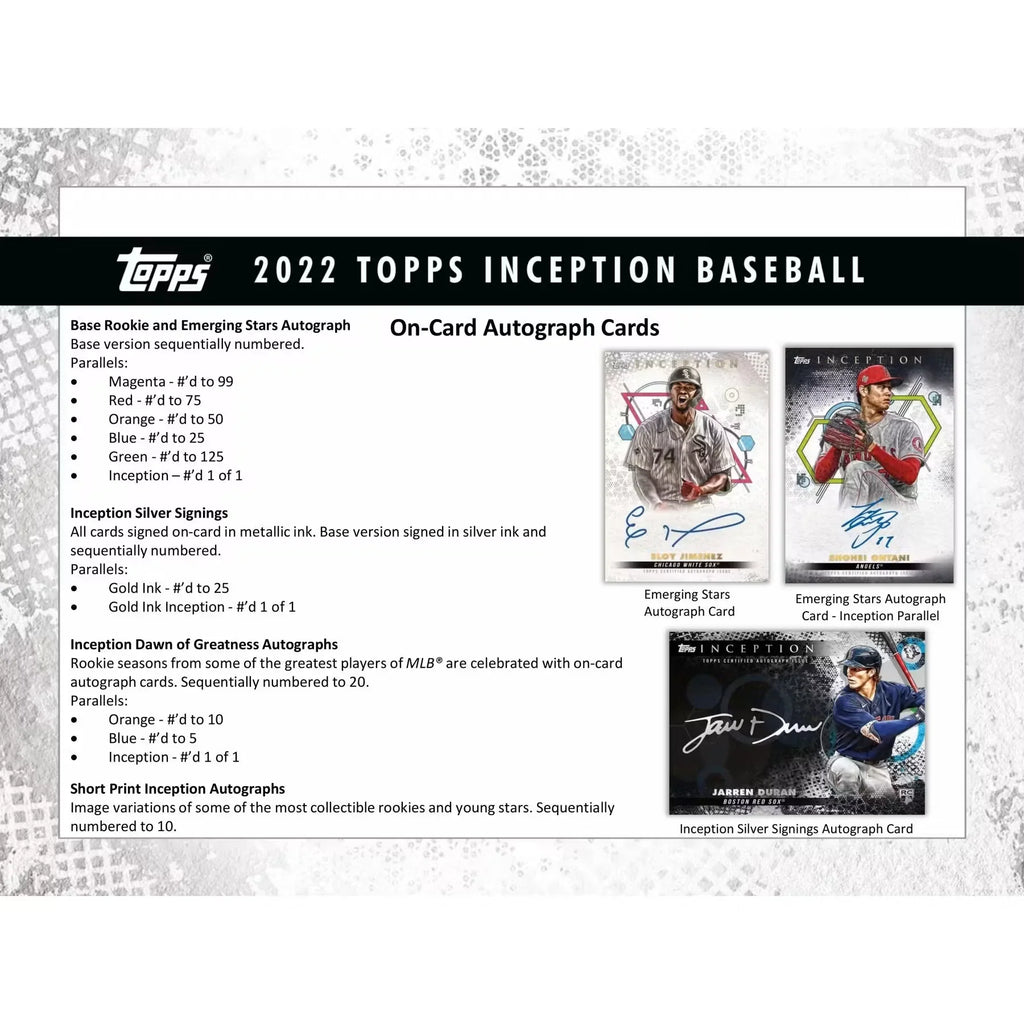 2022 Topps Inception Baseball Hobby 16-Box Case | Autograph Patch Cards (Ships Sealed Only)